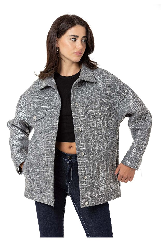 WJ222 Kadın Gri Basic Ceket - 2