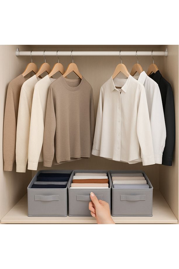 Gri Dolap İçi Düzenleyici Gardrop Düzenleyici Katlanabilir Kıyafet Saklama Kutusu Organizer 45x25x20 - 3