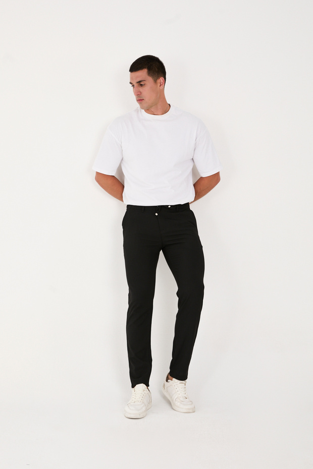Men's Jogger Slimfit Waist Half Elastic Black Fabric Trousers