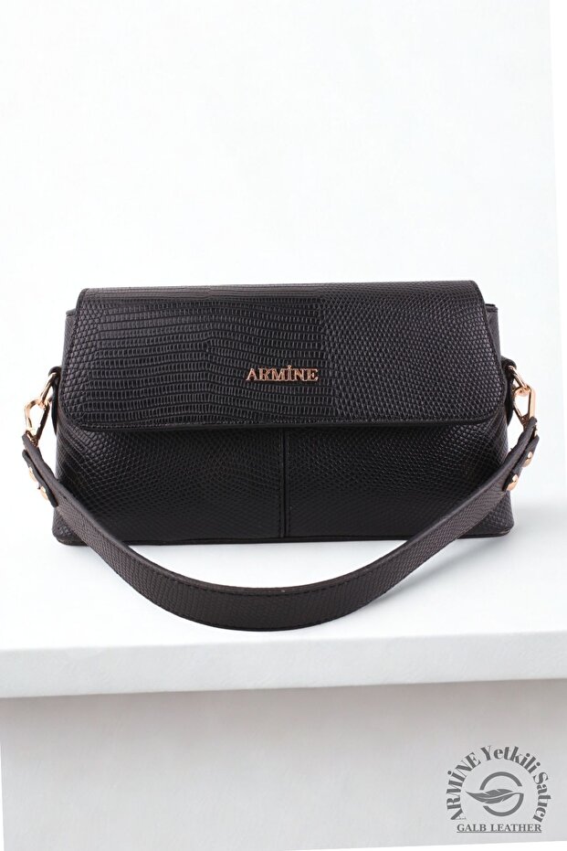 Original Armine Premium Quality Women's Shoulder and Hand Bag Black Crocodile 347 Suitable for Daily Use