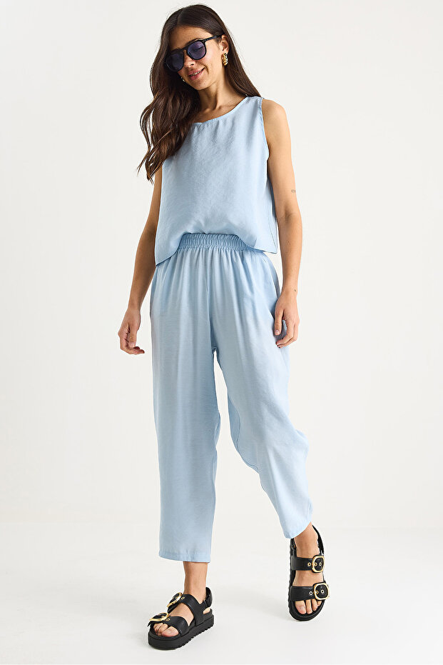 Women's Baby Blue Thick Strap Blouse Elastic Waist Pants Modal Set 3089 60283231