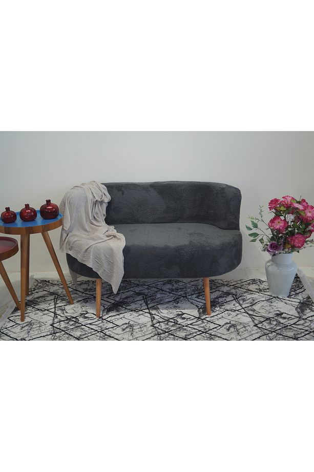 Antrasit Çay Seti Ikili Koltuk Berjer Ve Çift Kişilik Puf (SALON, BALKON, OFİS) 4'lü Takım - 5