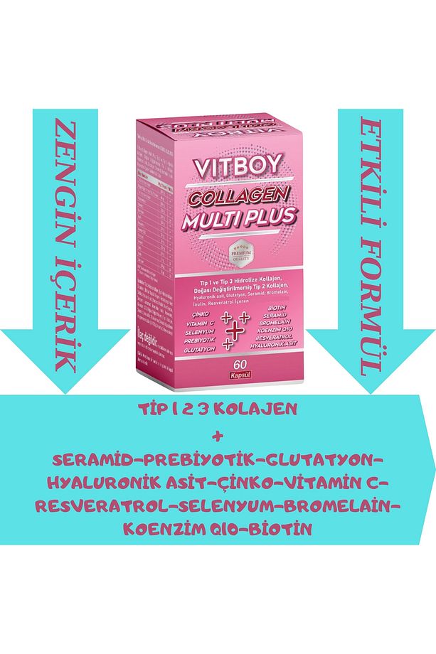 Hidrolize Kolajen Multi Plus Tip 1,2,3 Prebiyotik,bromelain,glutatyon,seramid,çinko,biotin 60 Kapsül - 5