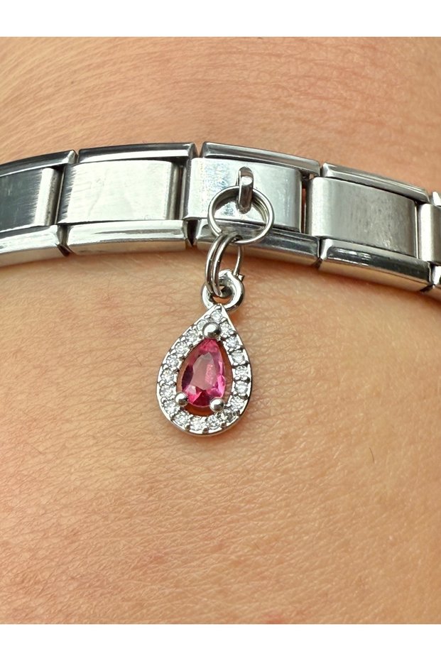 Zircon Stone Water Drop Steel Charm and Italian Steel Bracelet I Special Boxed