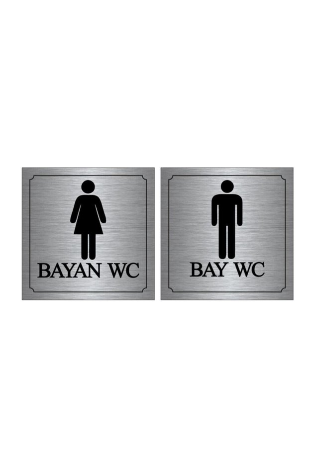 Bay-Wc Direction Sign Metal Silver 2-Piece 10X10 cm