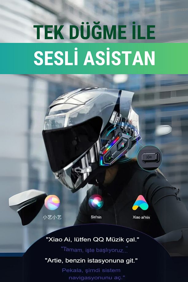 Y20 5.3 Bluetooth Motosiklet Kask Kulaklık intercom RGB Işıklı - 3