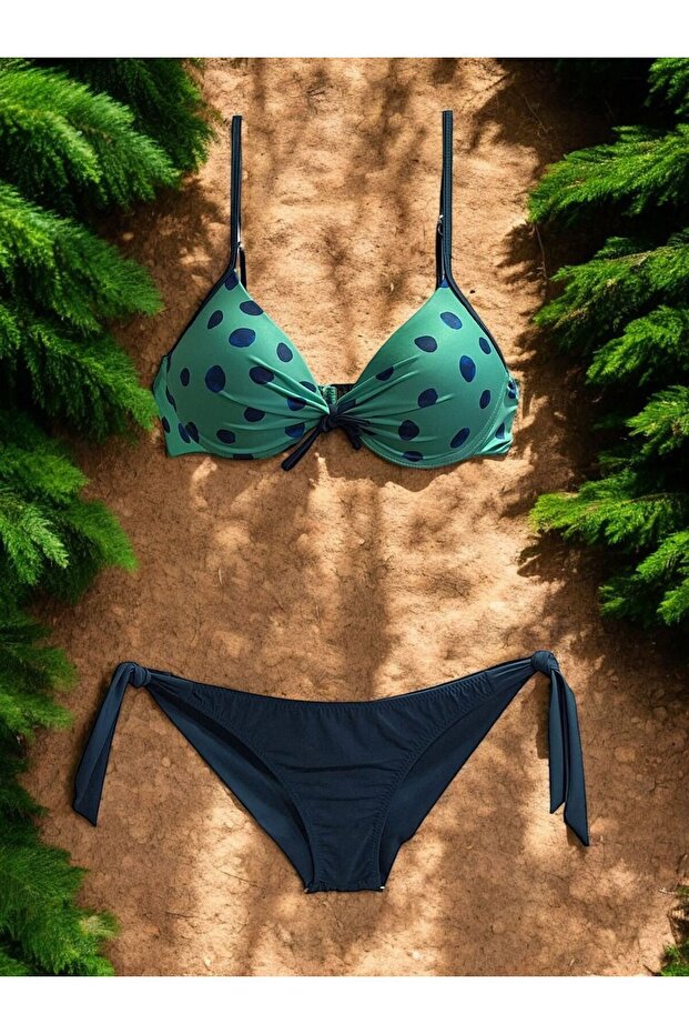 Women's Green Padded Strap Rope Tied Bikini Set