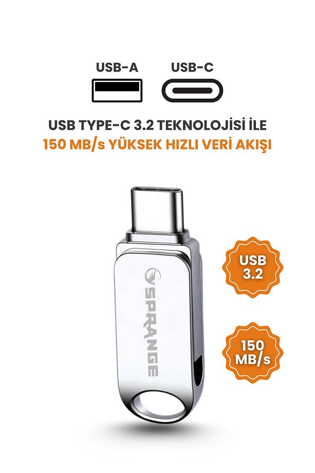 64 Gb Flash Bellek Usb 3.2 Ultra Dual Typec Otg Android Ios Pc Ve Cep Telefon Uyumlu Tak Çalıştır - 2