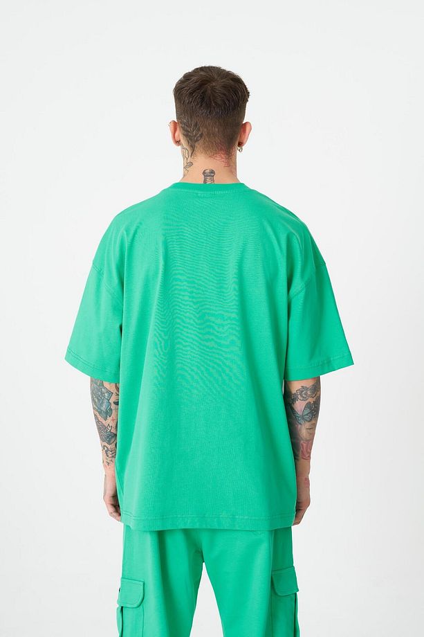 Erkek Sylvester Baskılı Oversize Açık Yeşil Tişört - 2