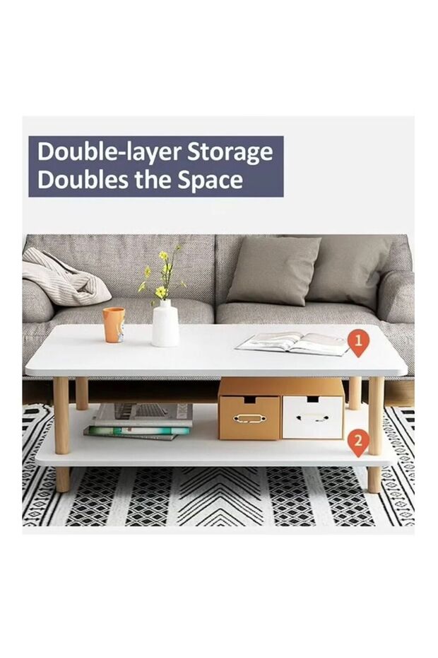 Two-tier coffee table, rectangular coffee table, coffee table with storage - 3