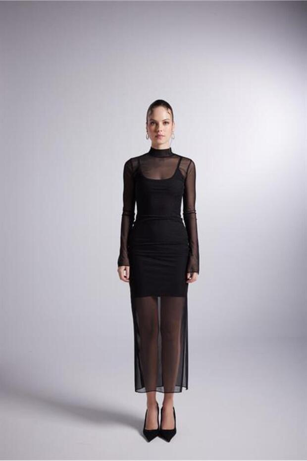 Kamille Elbise Siyah - 3