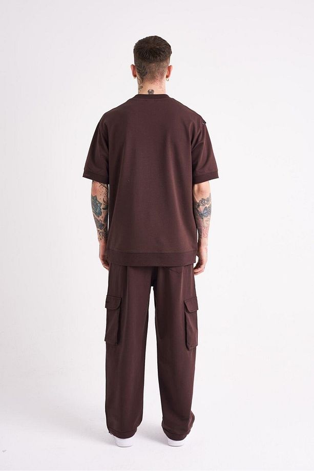 Erkek Mchnst Design Basic Oversize Kahverengi Tişört - 4