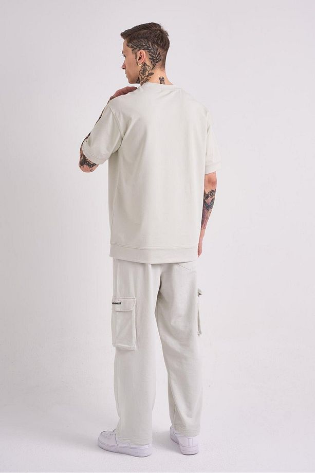 Erkek Mchnst Design Basic Oversize Gri Tişört - 4