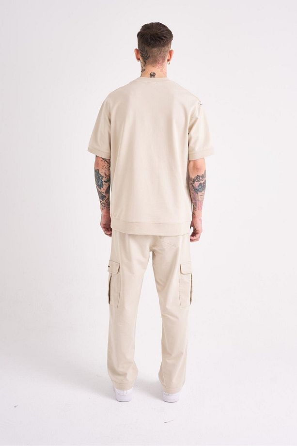 Erkek Mchnst Design Basic Oversize Açık Bej Tişört - 4