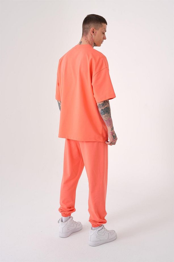 Erkek Basic Pamuklu Oversize Pembe Tişört - 4