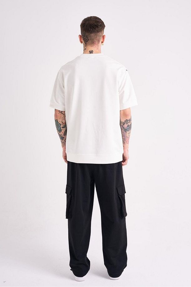 Erkek Mchnst Design Basic Oversize Ekru Tişört - 4