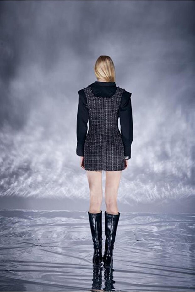 Tweed Elbise Siyah - 5