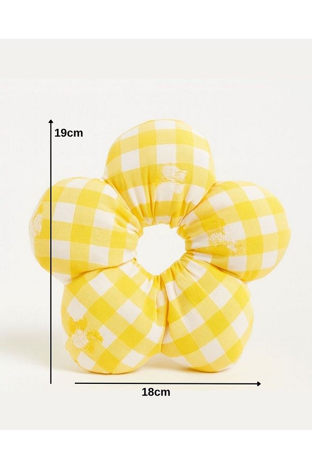 Çiçek Toka Scrunchie - El Yapımı Ekose Desenli Pofuduk Lastikli Toka - 3