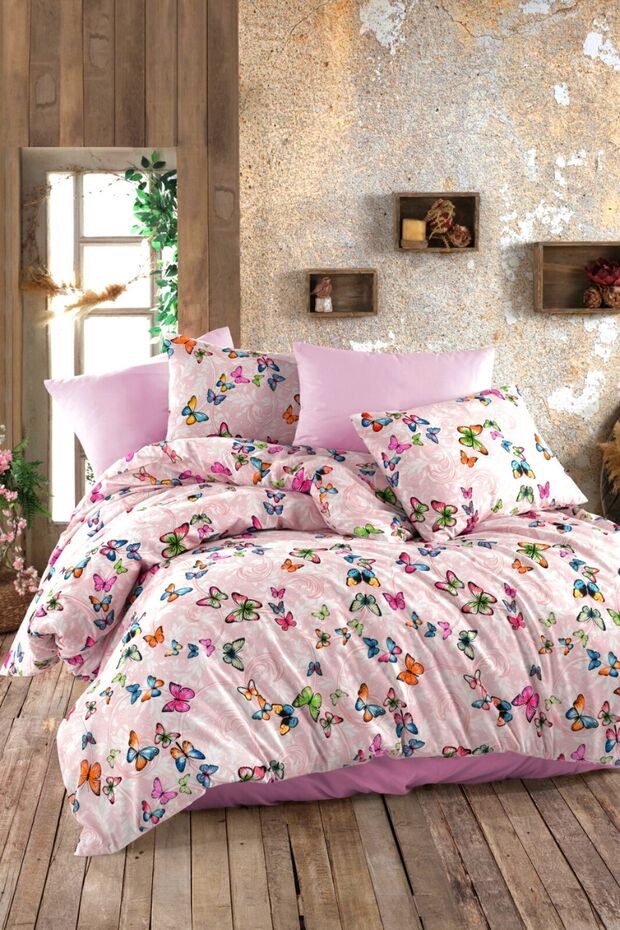 Double Sheets Elastic Cotton Butterfly 4 Pillowcase Duvet Cover Set (with a Gift)