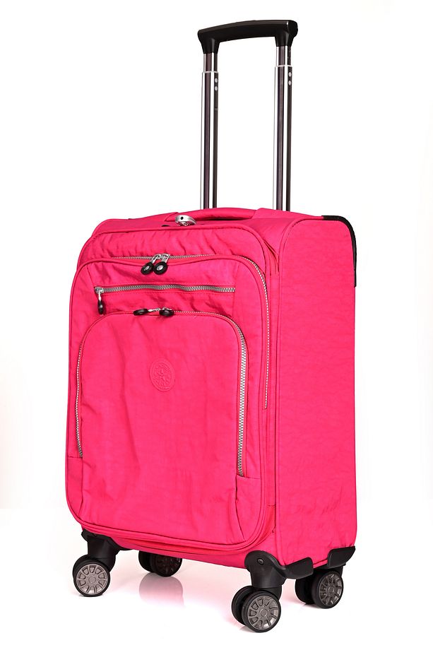 Pembe Krinkıl Kumaş 4 Tekerlekli Hafif Kabin Boy Valiz 411 - 3