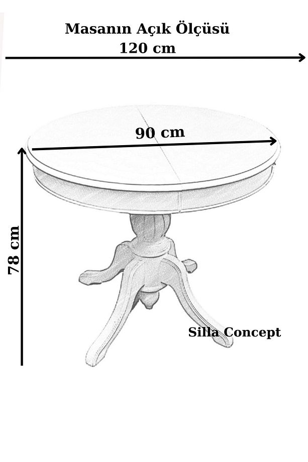 Concept Baba Ayaklı Masa Ahşap Yuvarlak Ceviz Renkli Açılır Masa (ÇAP 90 CM) - 8