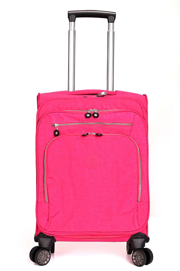 Pembe Krinkıl Kumaş 4 Tekerlekli Hafif Kabin Boy Valiz 411 - 1