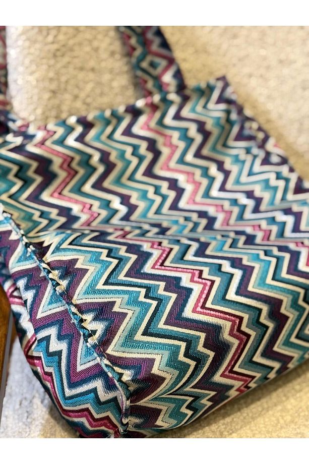 Mavi Zigzag Desenli Plaj Çantası - 5