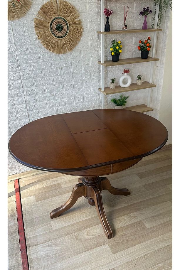 Concept Baba Ayaklı Masa Ahşap Yuvarlak Ceviz Renkli Açılır Masa (ÇAP 90 CM) - 6