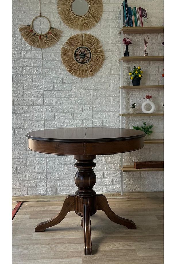 Concept Baba Ayaklı Masa Ahşap Yuvarlak Ceviz Renkli Açılır Masa (ÇAP 90 CM) - 1