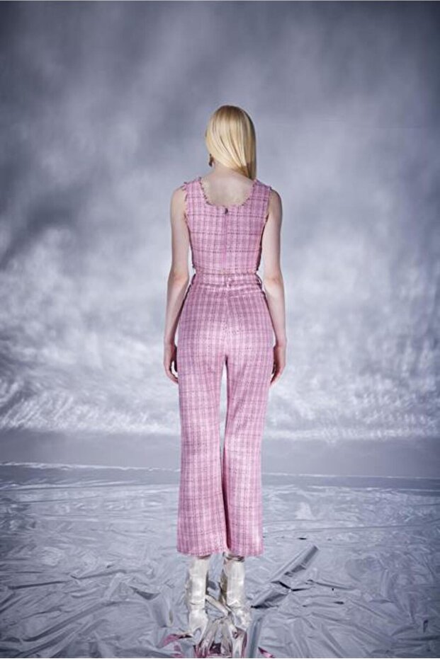Tweed Pantolon Pembe - 6