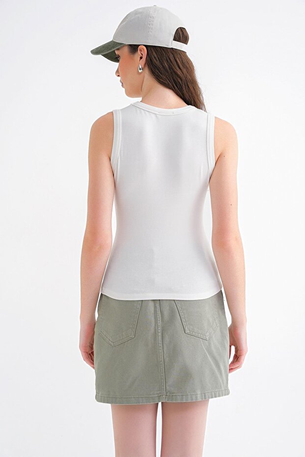 2012 Kadın Slim Fit Basic Atlet Beyaz - 7