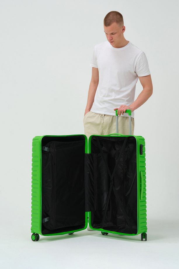 Unisex Yeşil Büyük Boy Silikon Kırılmaz PP Valiz - 4