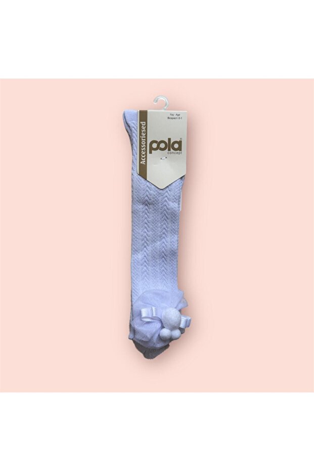 Children's Self-Patterned Cotton Accessory Knee Socks White No.1