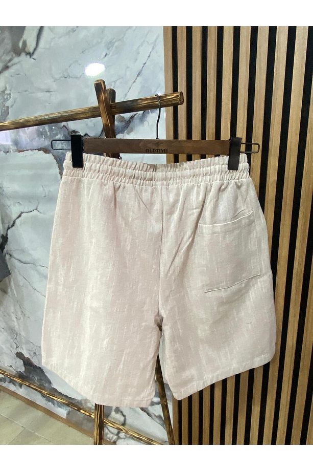Erkek Beli Bağcıklı Pamuk Keten Şort - 2
