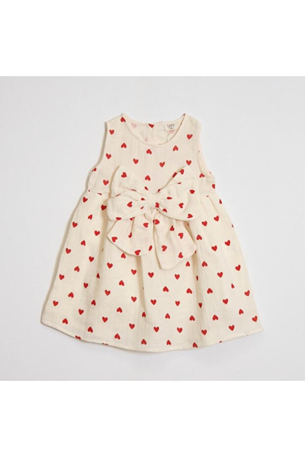 Girl's Heart Patterned Muslin Dress