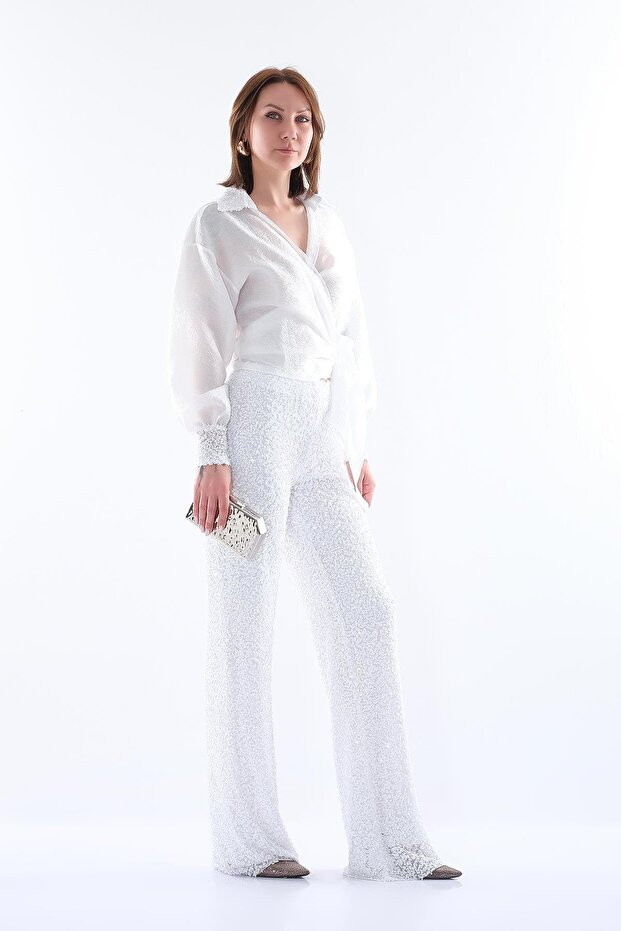 Sequin Garnil Pants Blouse Set - 2