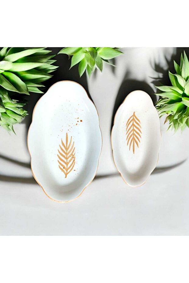 Set of 2 Handmade Patterned Serving Plate Presentation Plate Orange Spike Pattern - 1