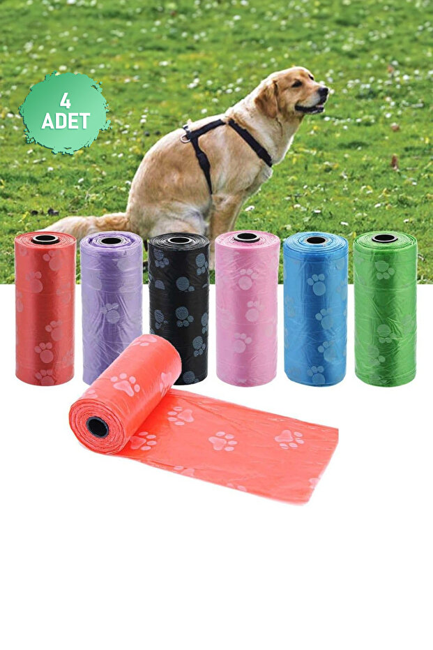 Köpek Kedi Evcil Hayvan Dışkı Kaka Poşeti 4 Rulo 60 Adet Renkli Ve Kokuyu Hapseden Hijyenik Poşet - 5