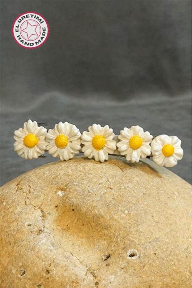 - Hülya 6683 4763 Handmade Polymer Clay White Daisy Flower Designed Hair Clip / 8 cm