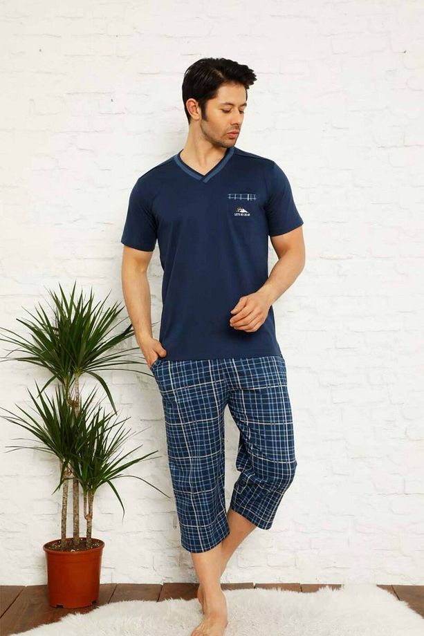 İndigo Ekoseli Bermuda Erkek Pijama Takımı 1167B - 3