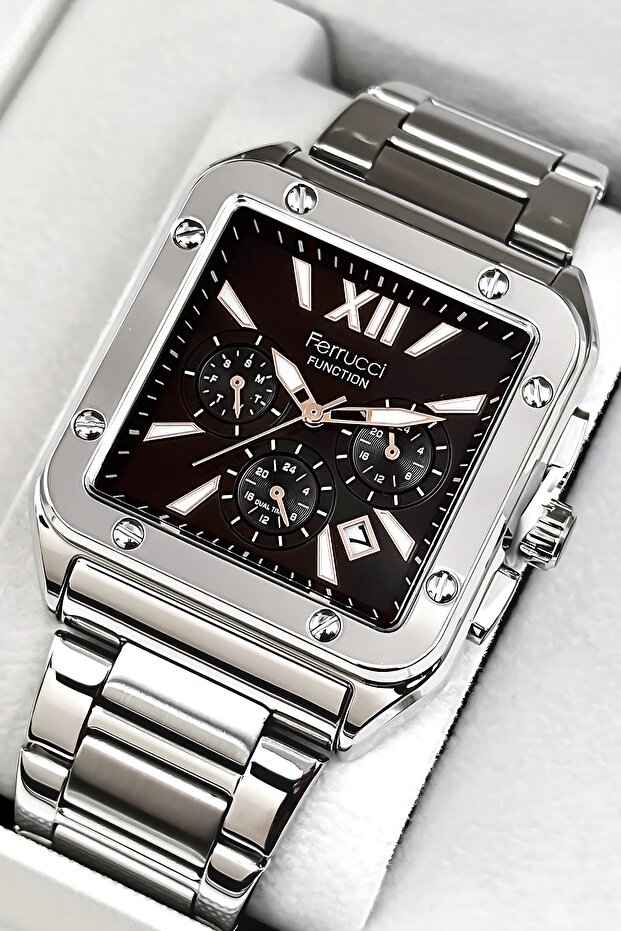 Function Men's Wrist Watch Steel Case & Steel Band Silver-Black-Rose Zmfer188
