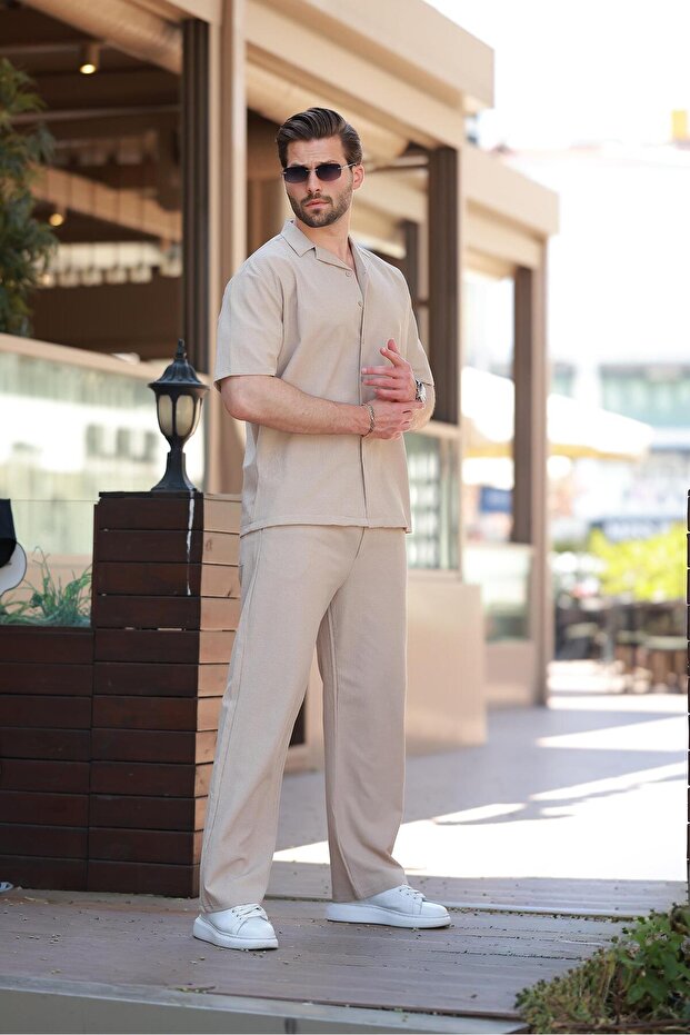 Bej Basic Erkek Gömlek Takım E7320 - 1