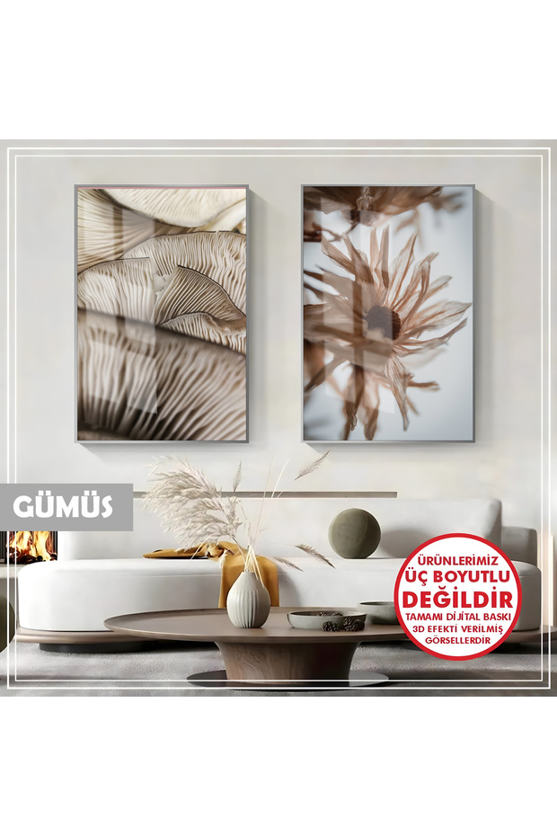 Amazing | (Geven) Flower and Mushroom Combination | Framed Glass Table 2 Pieces Vertical
