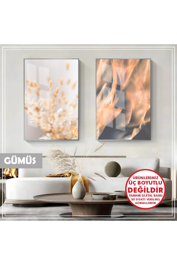 Amazing | Soft Wing Flower Combination (Feather) | Framed Glass Table 2 Pieces Vertical