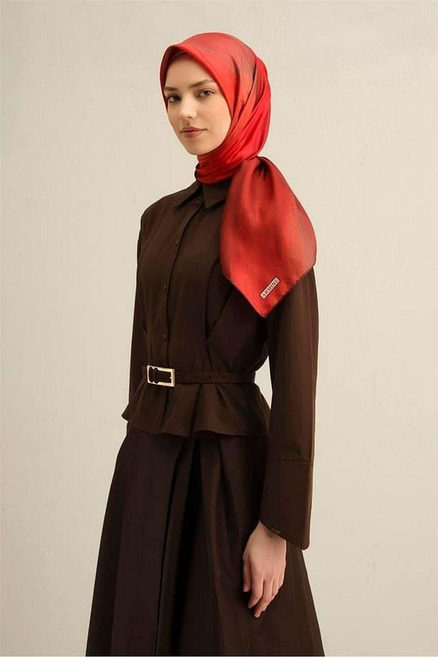 Desenli Saf Ipek Twill Eşarp 9308 34 - 2