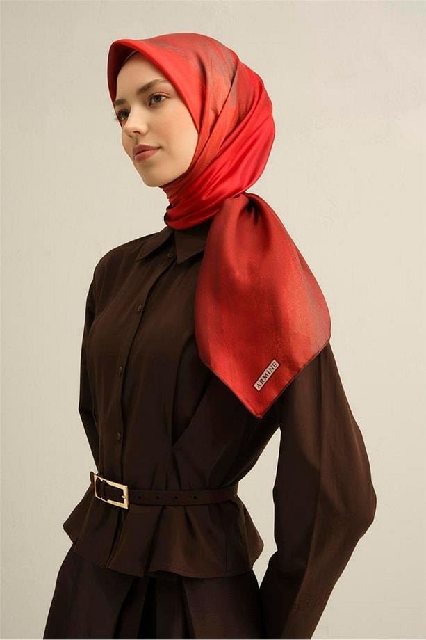 Desenli Saf Ipek Twill Eşarp 9308 34 - 3