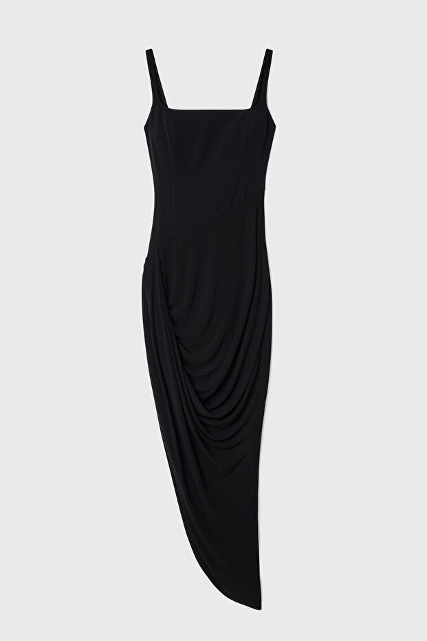 Night Zoom Askılı Uzun Örme Elbise - 7