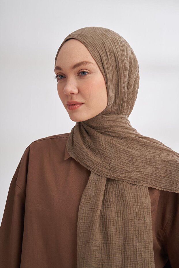 شال موسلين بنمط الشطرنج - رماد - 2