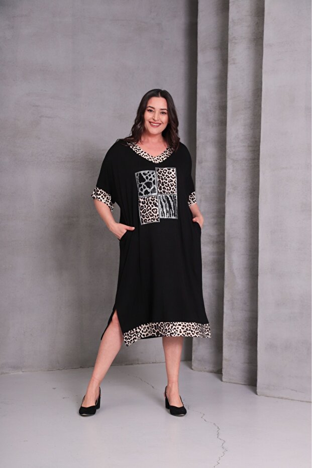 Viscose Oversize Dress Leopard and Stone Detail
