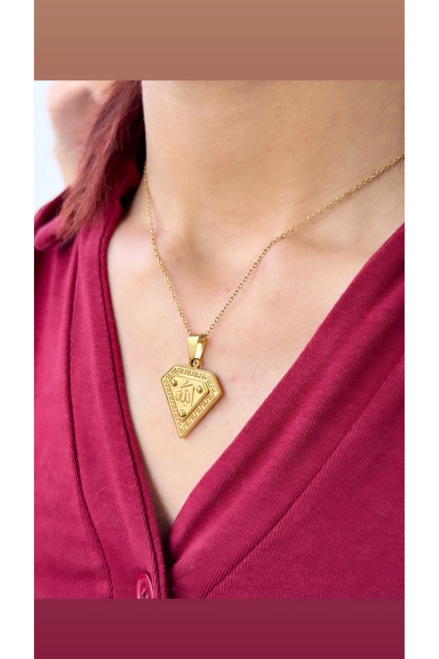 Steel Necklace Tarnish-Free Allah Writing Figured (2 Years Importer Guaranteed)